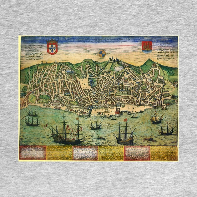 Antique Map of Lisbon, Portugal by Georg Braun and Franz Hogenberg by MasterpieceCafe